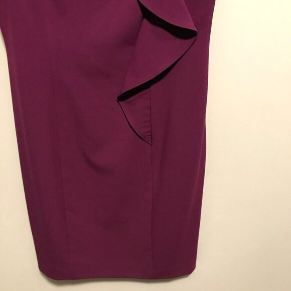 Ellen Tracy NWT Sheath Dress Fully Lined Asymmetric Front Ruffle Sz 12 in Berry - Picture 3 of 16